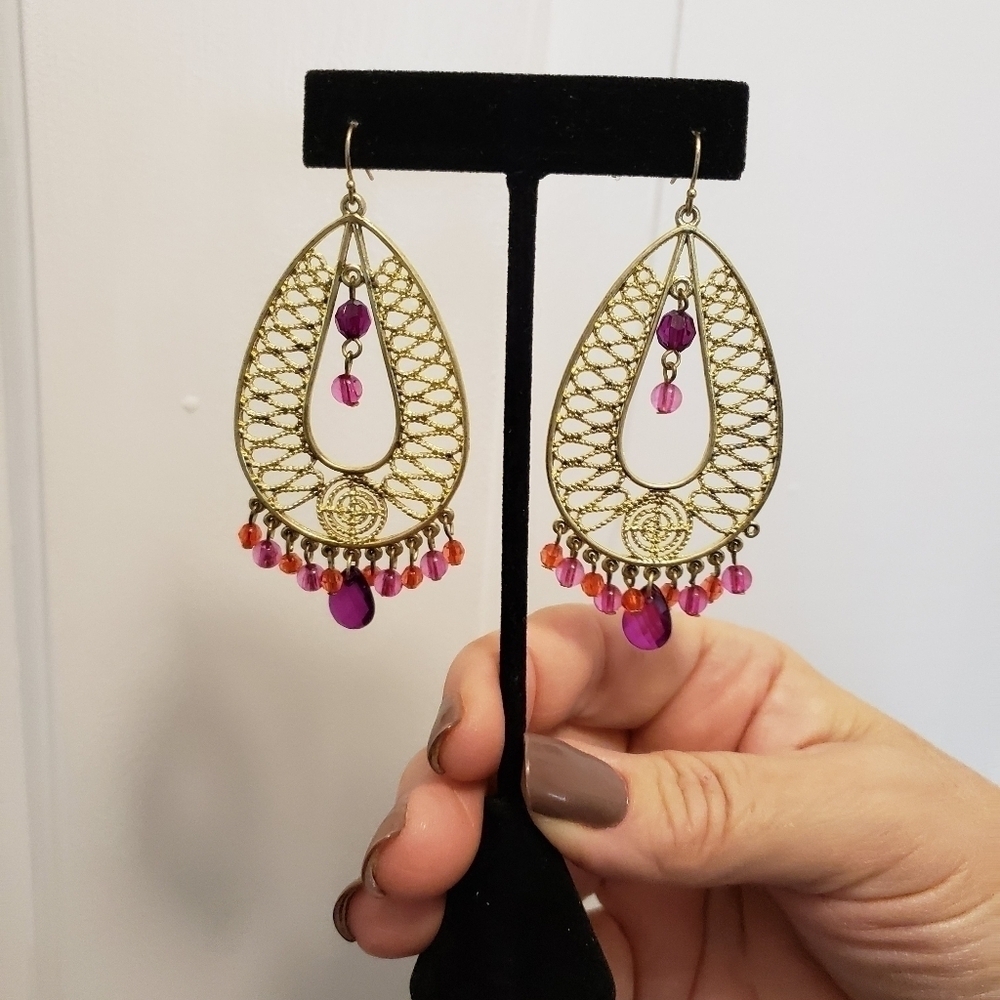 Fashion Jewelry Dangle Goldtone & Beaded Earring Set
